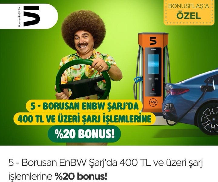 Aralık Ayında 5 - Borusan EnBW Şarj'da 400 TL ve Üzeri Şarj İşlemlerine %20 Bonus!